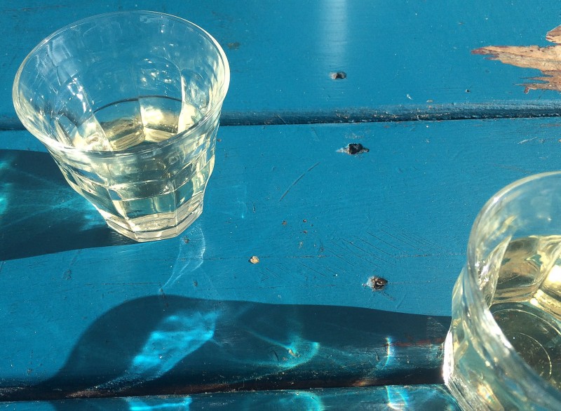 Glasses on Picnic Table at Carte Blanche Food Cart