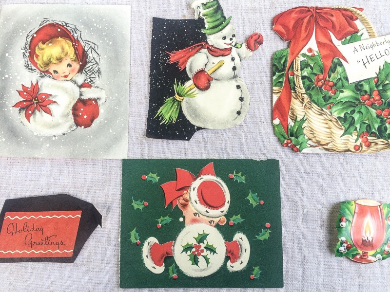 vintage Christmas, retro holiday, cards
