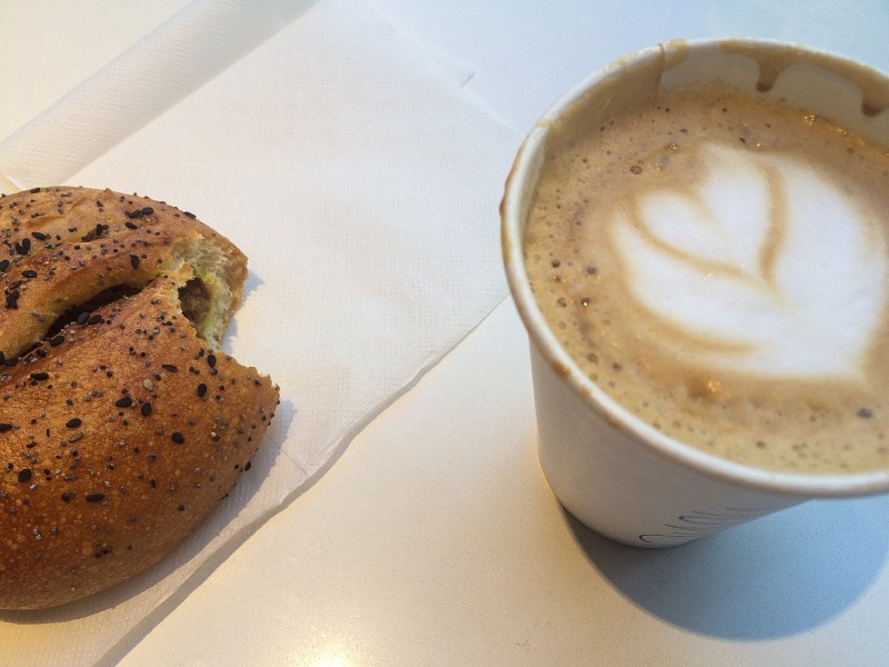 Latte and Japanese Curry Roll at Nuvrei Bakery, Portland