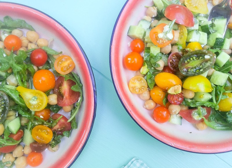 Tomato Salad with Chickpeas, Cucumber and Feta