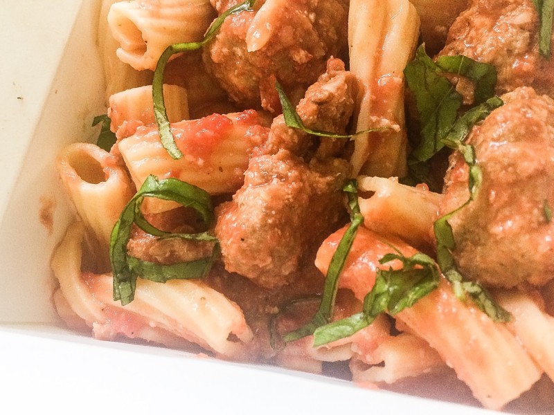 Turkey Proscuitto Meatballs with Penne and Basil
