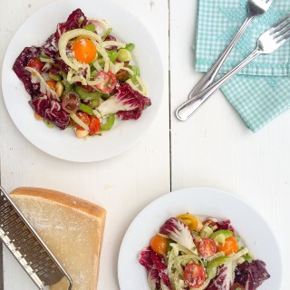 Radicchio, Fennel and Tomato Salad with Marcona Almonds, Parmesan and a Basil Anchovy Dressing