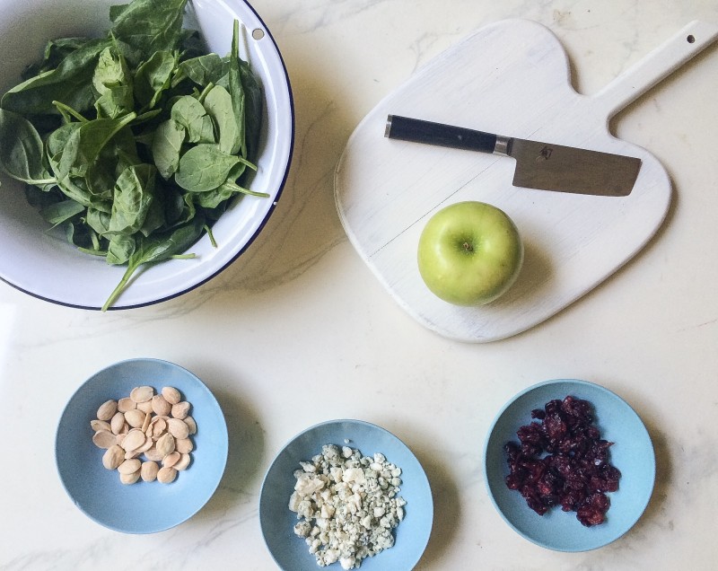 Prep for Spinach Salad with Blue Cheese and Apples