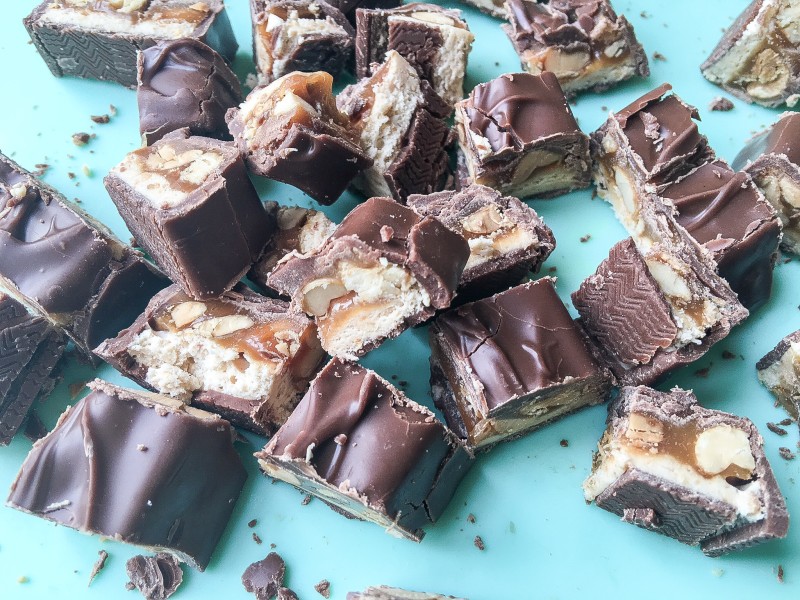 Snickers for Dark Chocolate Caramel Brownies