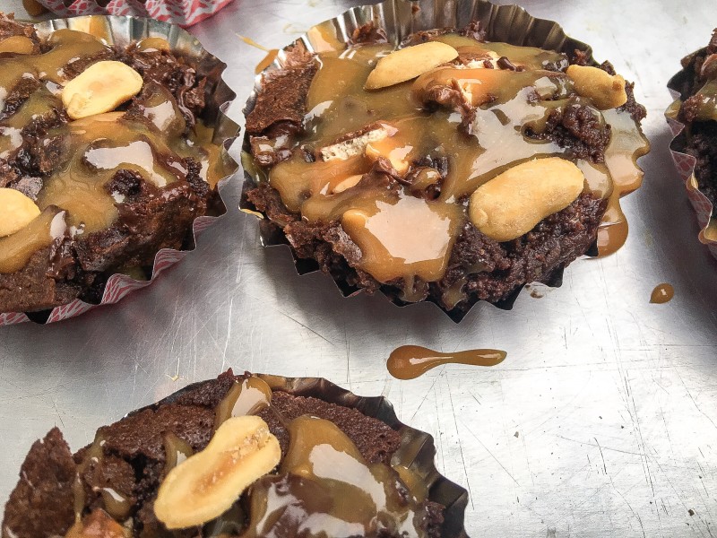 Dark Chocolate Snickers and Salted Caramel Brownie