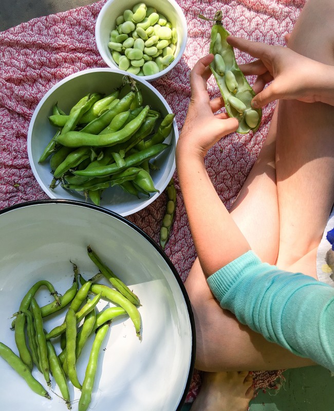 Preparing Fava Beans with Charlotte on Front Porch