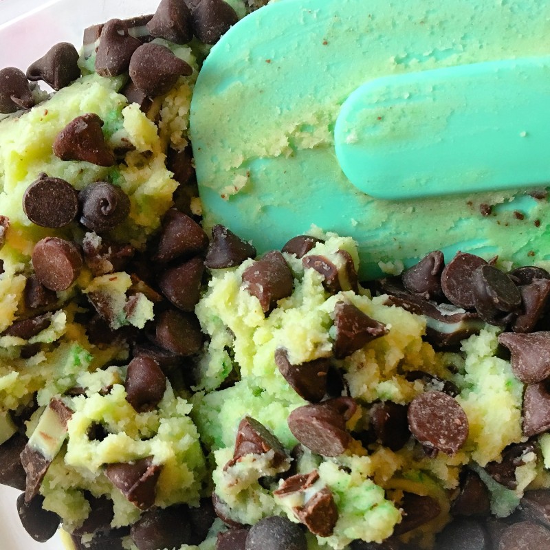 Dark Chocolate and Andes Mint Cookie Batter