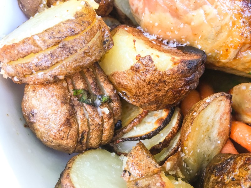 roast chicken and potatoes